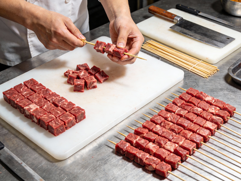 牛肉切割与穿串